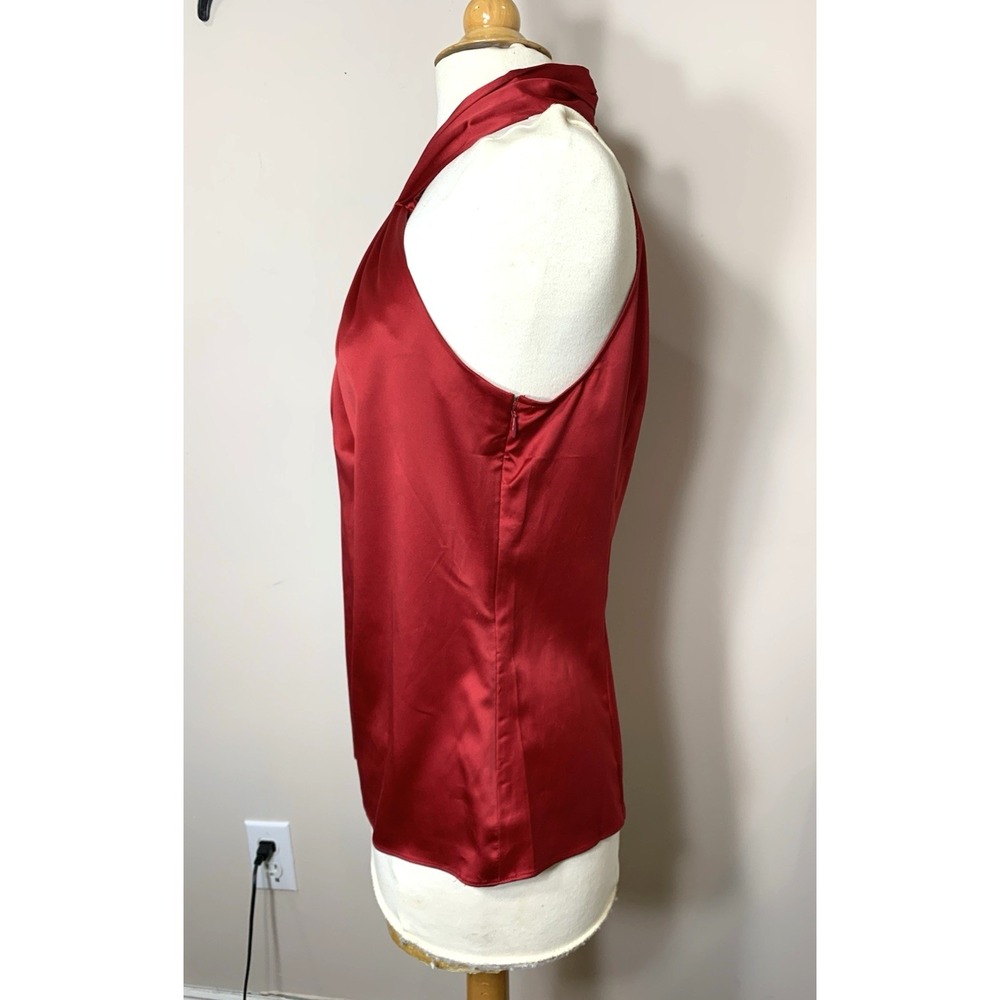 Ann Taylor Satin Halter Top Blouse Size 10 Ruby Red, Side Zip, Elegant Glam - Picture 2 of 12
